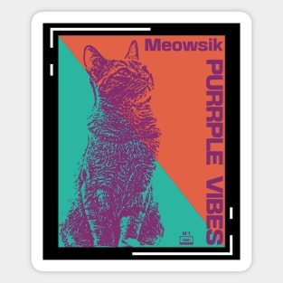 Retro Cover Meowsik Purrple Vibes - Entertainment cat art and music theme Magnet
